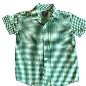 Vintage Boys Gingham Green and White Le Tigre Short Sleeve Button Down - 6